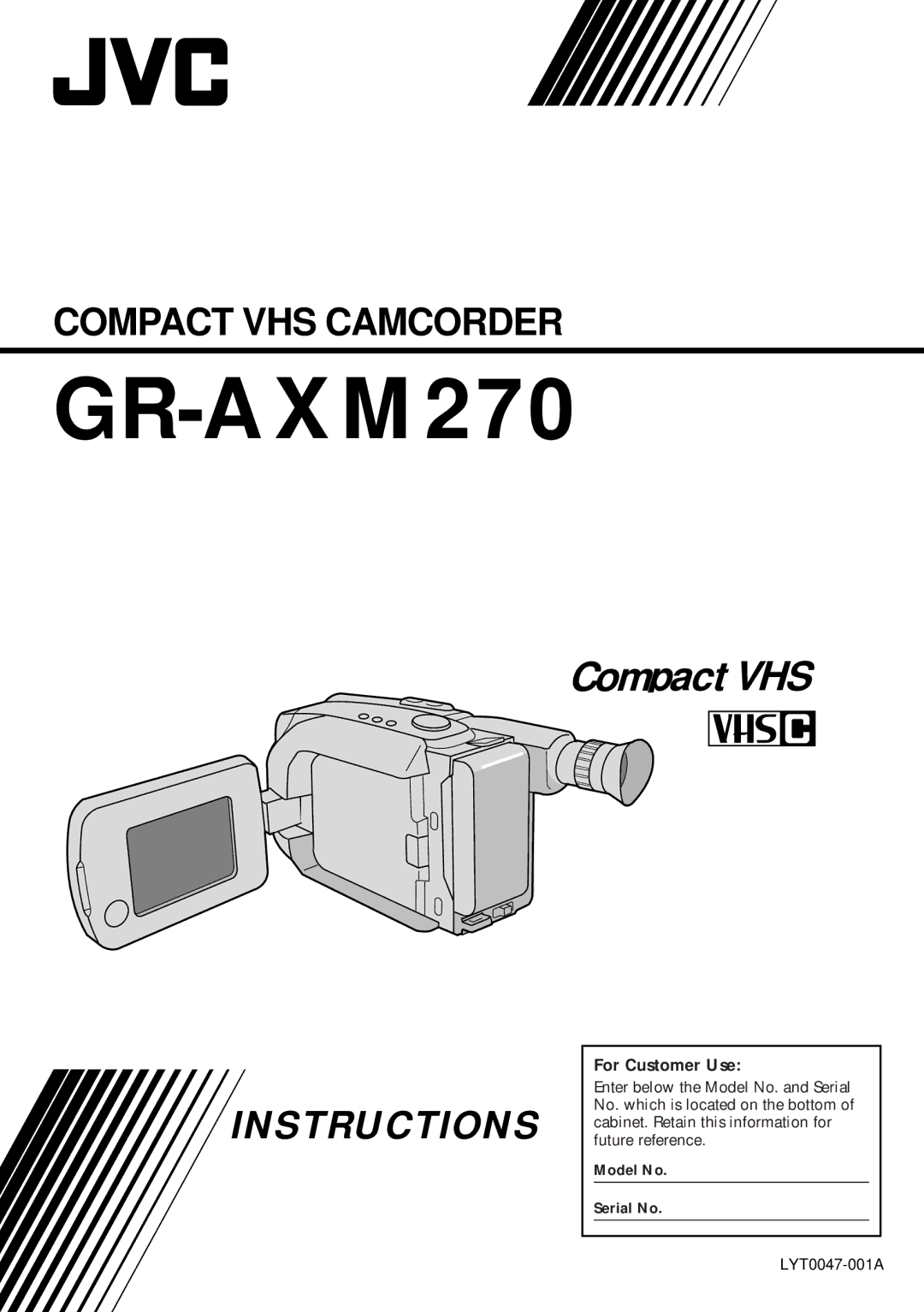 JVC GR-AXM270 manual For Customer Use 