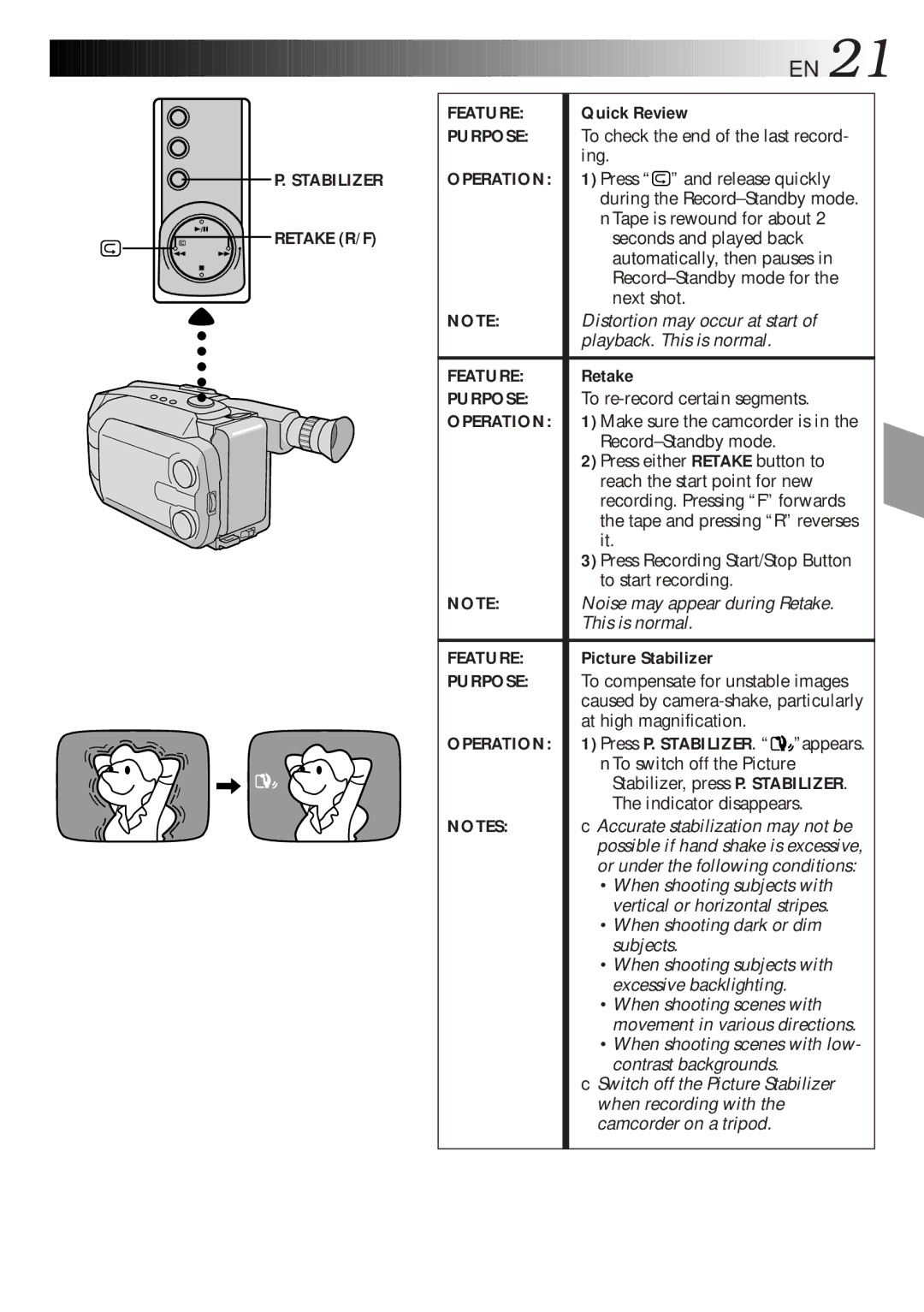 JVC GR-AXM270 manual Quick Review, To check the end of the last record, Ing, Press and release quickly 