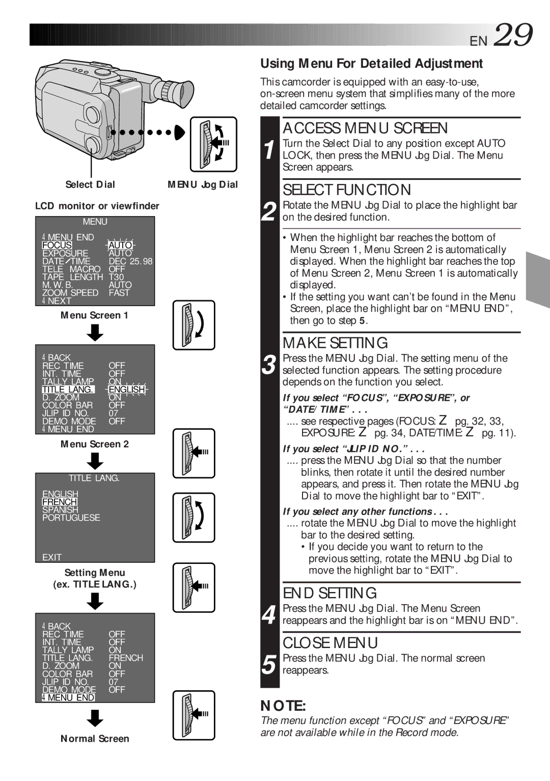 JVC GR-AXM270 manual Using Menu For Detailed Adjustment 