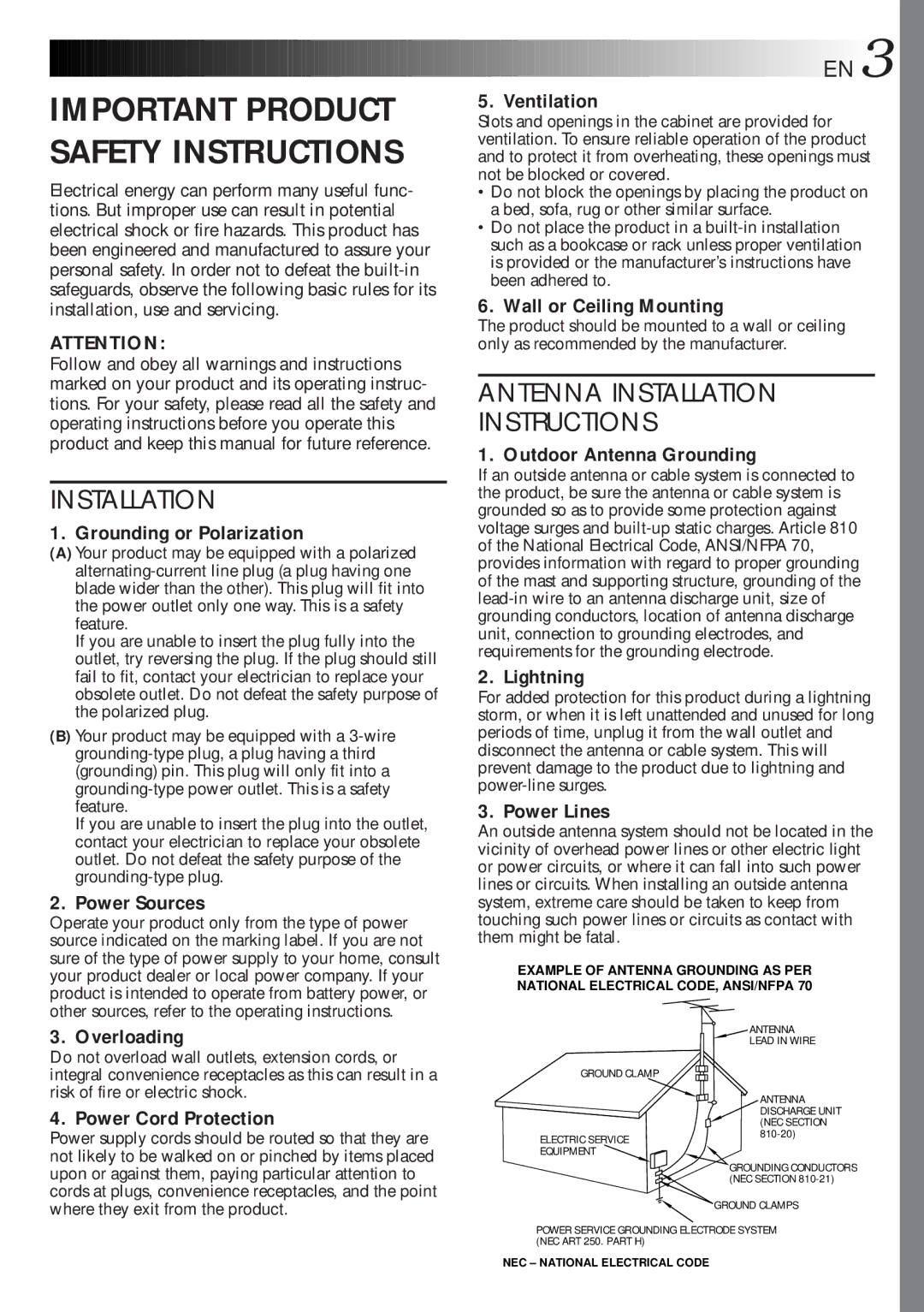 JVC GR-AXM270 manual Antenna Installation Instructions 