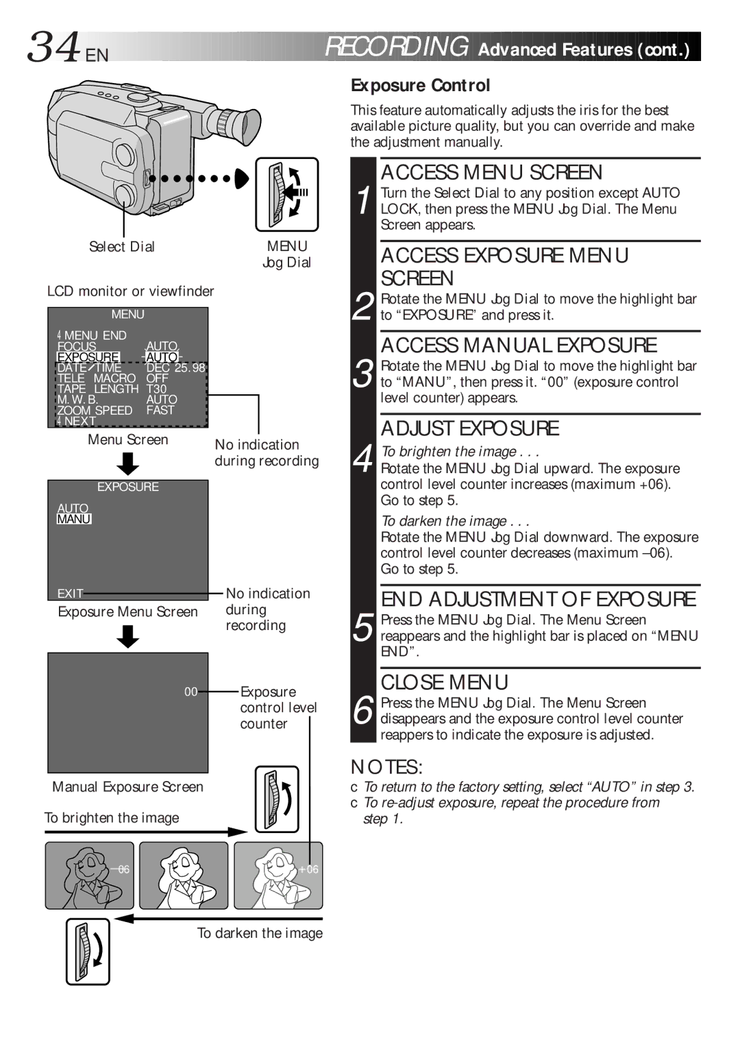 JVC GR-AXM270 manual To brighten the image, To darken the image 