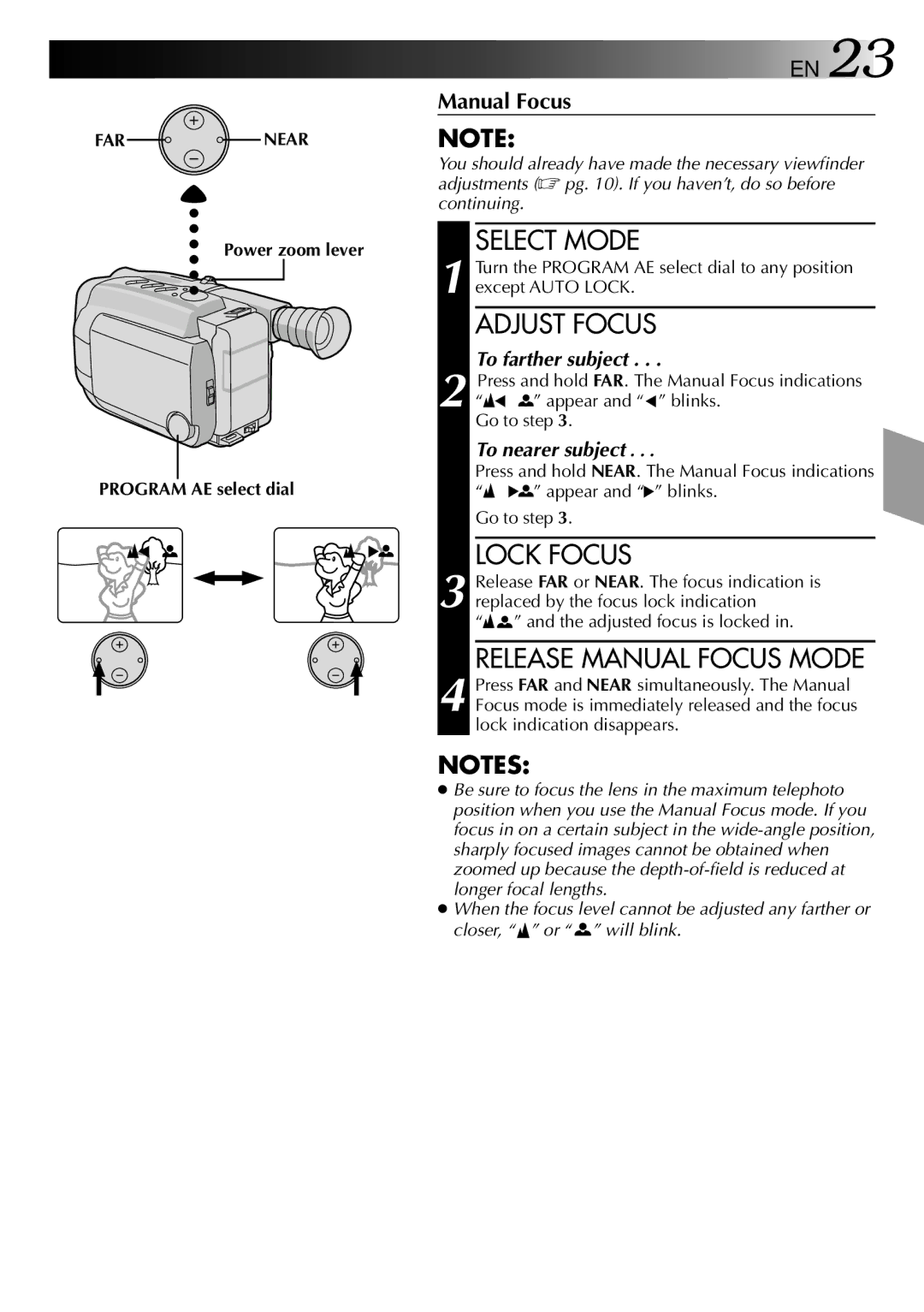 JVC GR-AXM30 manual FAR Near, Power zoom lever Program AE select dial 