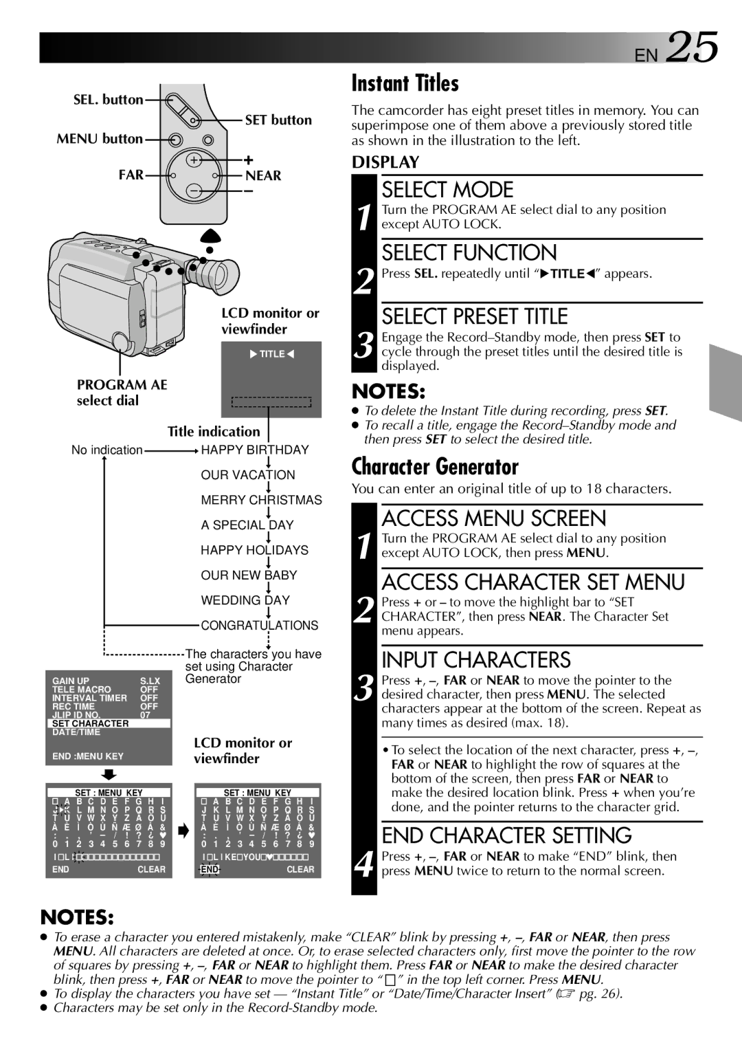 JVC GR-AXM30 manual Instant Titles, Character Generator 