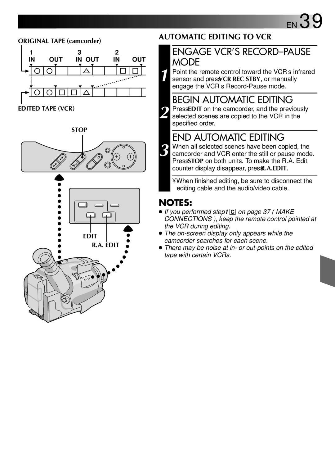 JVC GR-AXM30 manual Begin Automatic Editing, END Automatic Editing, Edited Tape VCR Stop 