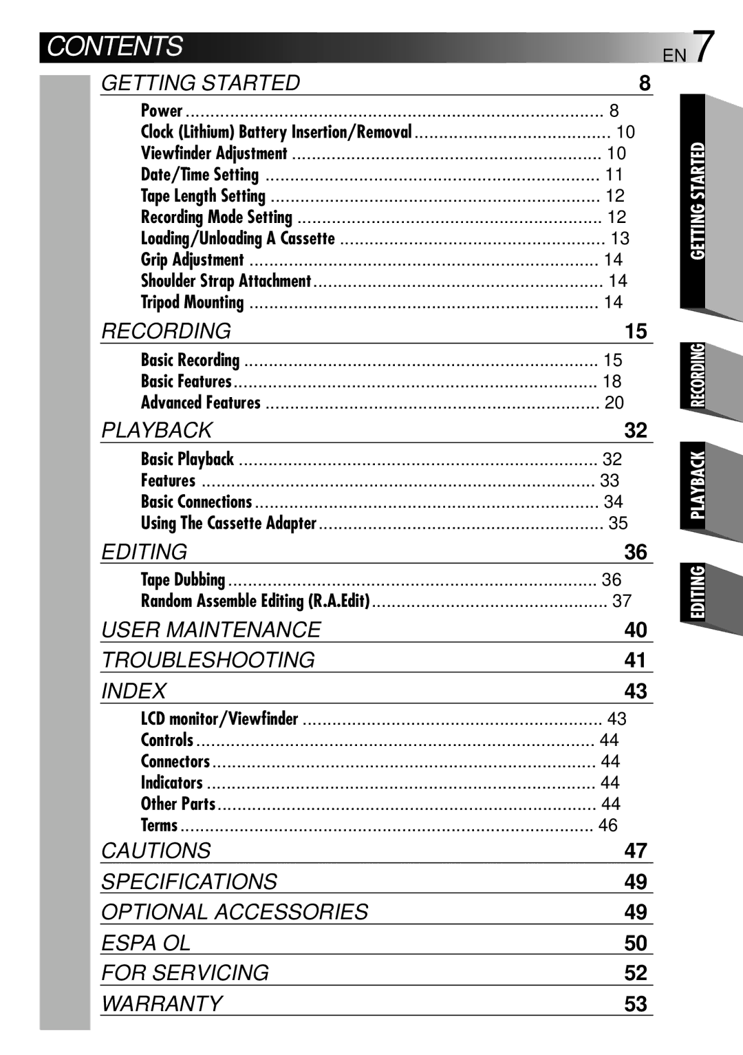 JVC GR-AXM30 manual Contents 