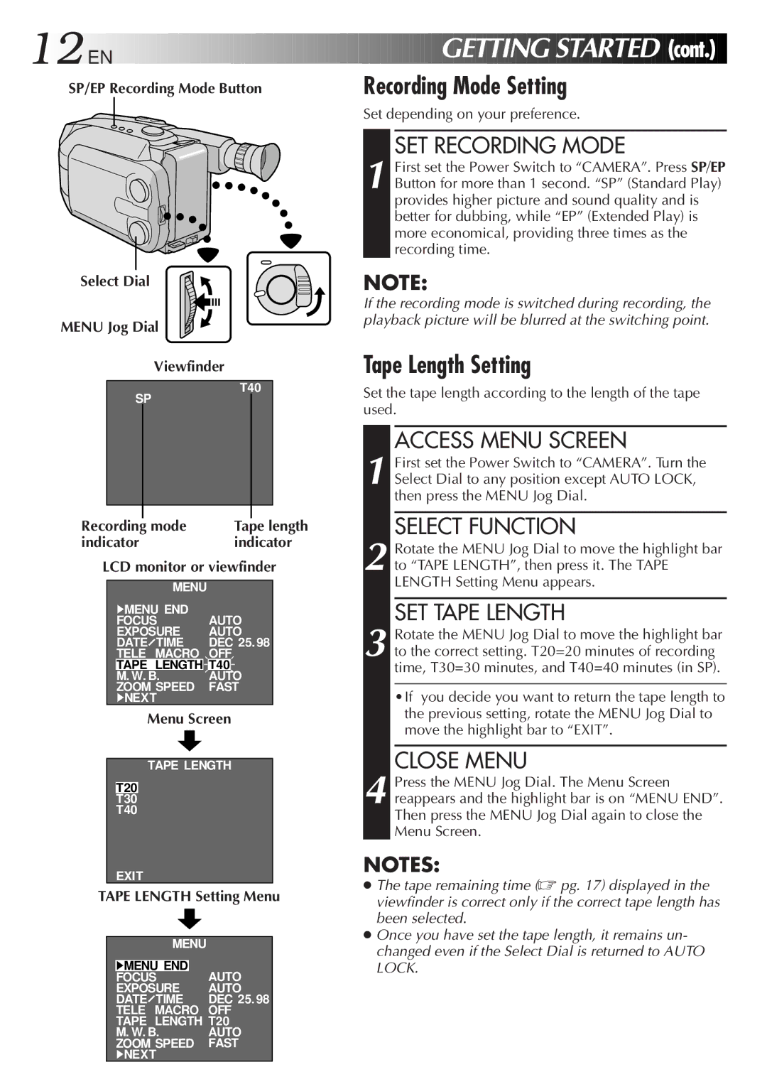 JVC GR-AXM300 manual Recording mode 