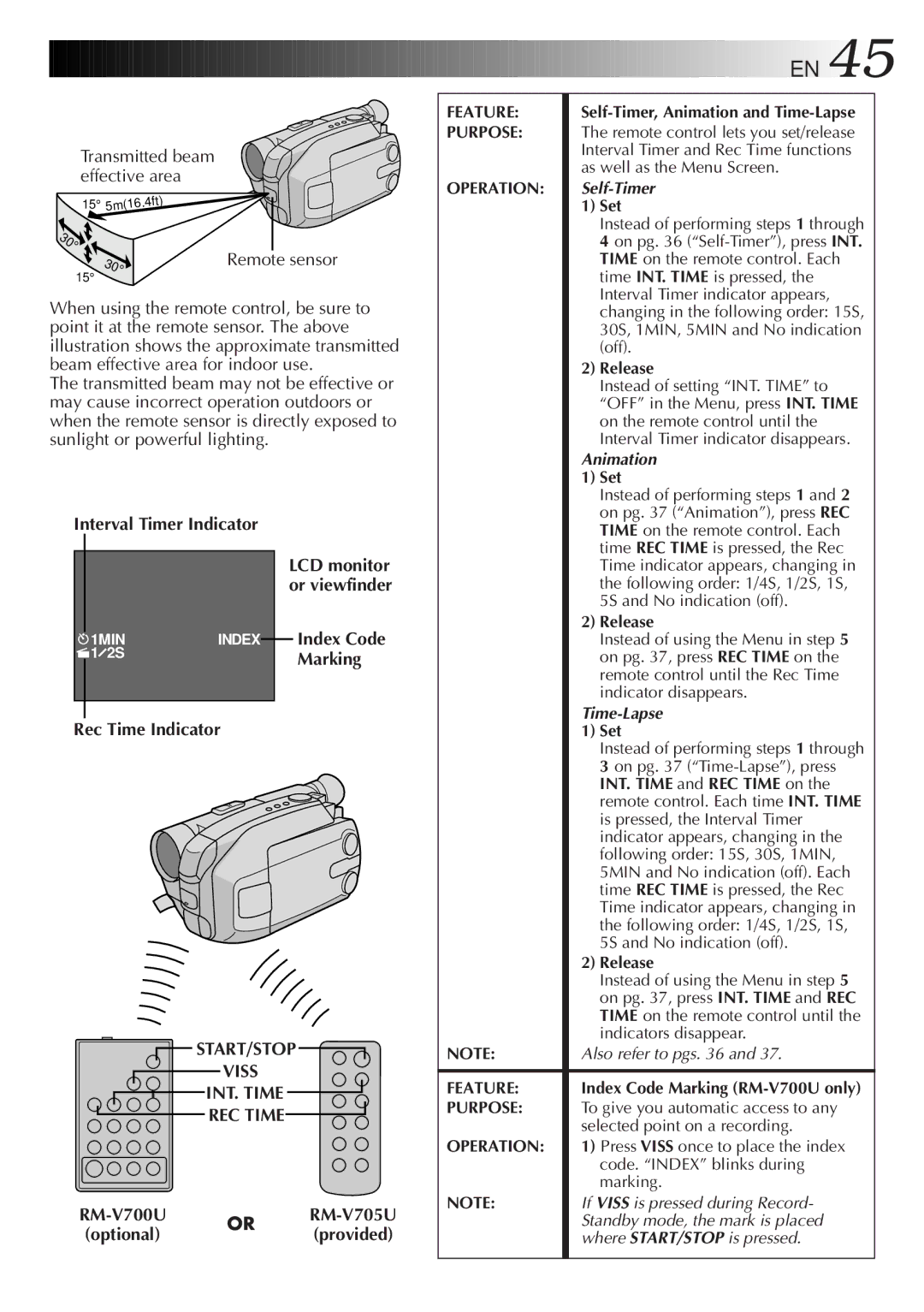 JVC GR-AXM300 manual Transmitted beam effective area, Interval Timer Indicator, Rec Time Indicator 