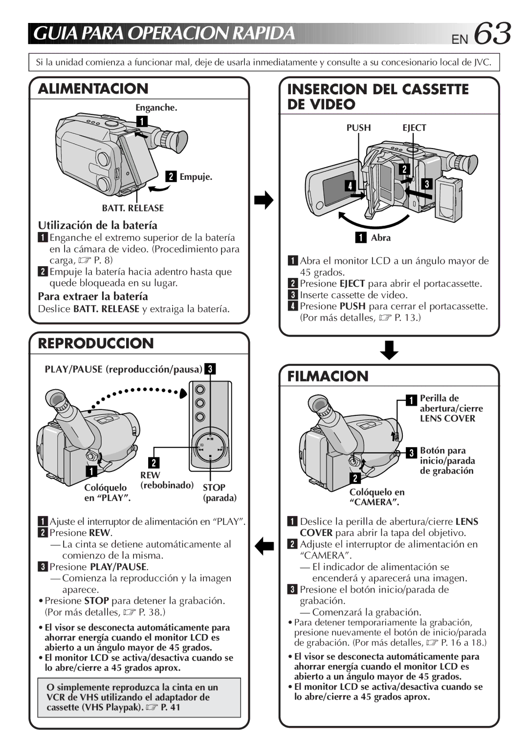 JVC GR-AXM300 manual Utilización de la batería, Para extraer la batería, PLAY/PAUSE reproducción/pausa 