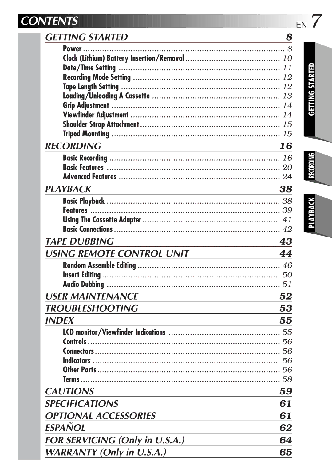 JVC GR-AXM300 manual Contents EN 