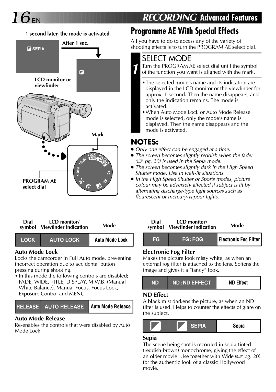 JVC GR-AXM307EG instruction manual Programme AE With Special Effects 