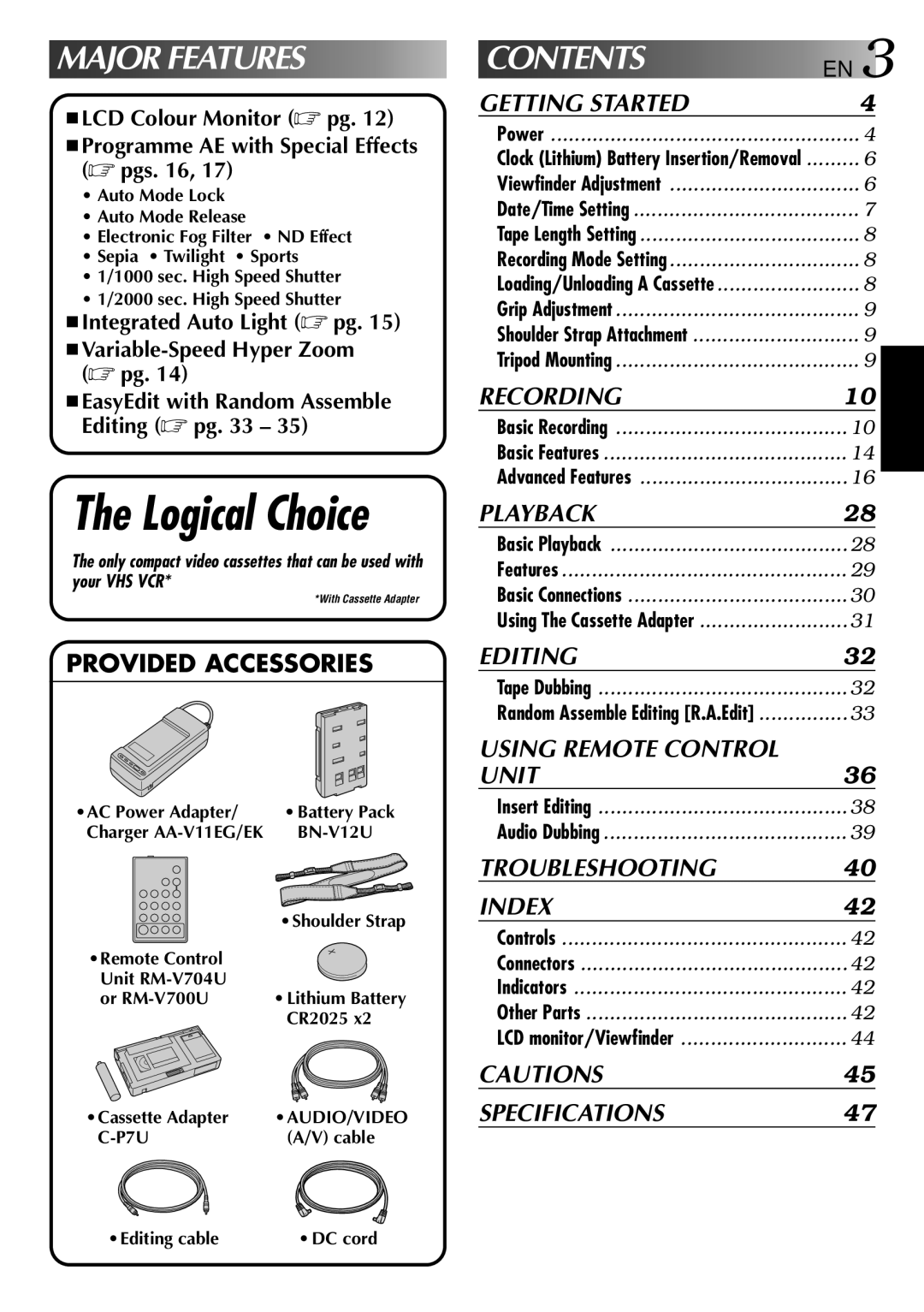 JVC GR-AXM307EG instruction manual Logical Choice 