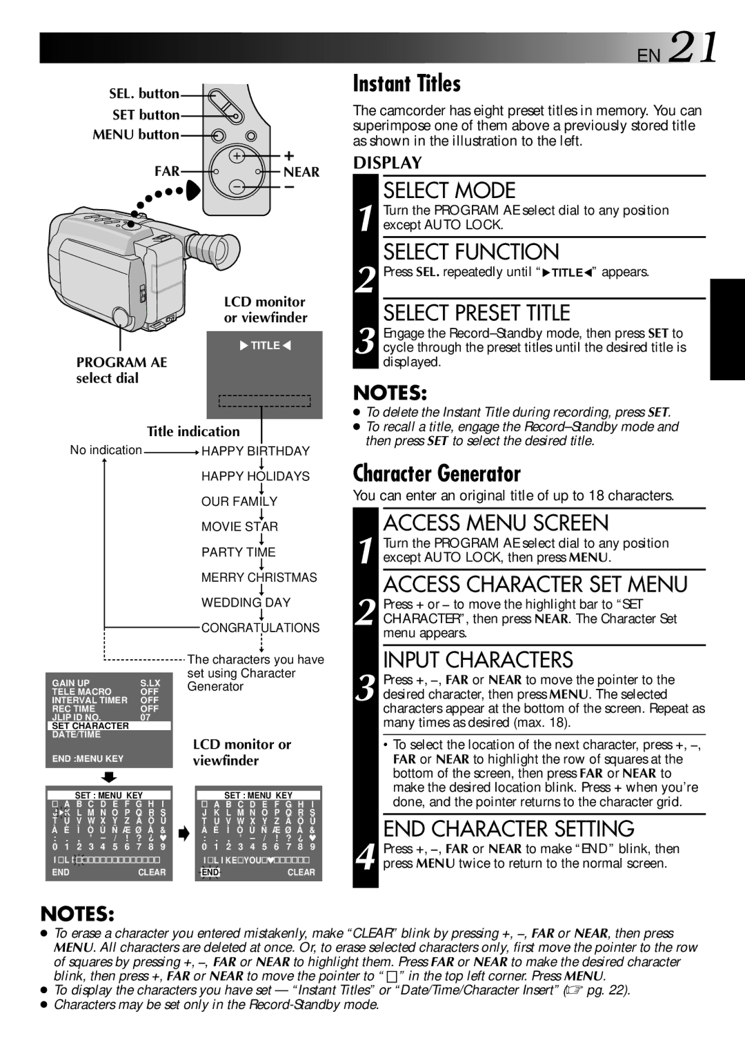 JVC GR-AXM307EG instruction manual Instant Titles, Happy Holidays Character Generator 