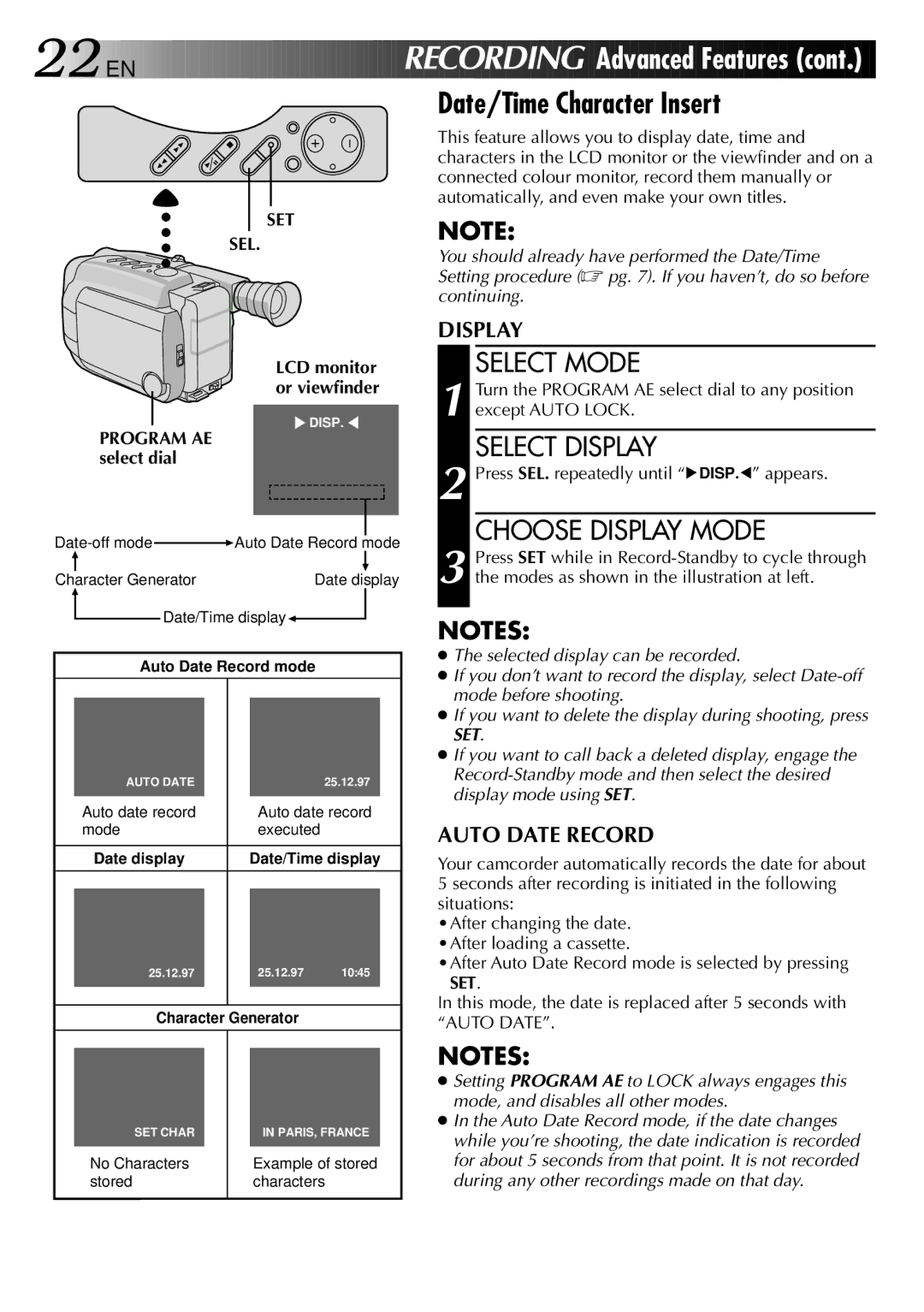 JVC GR-AXM307EG instruction manual Select Display, Press SEL. repeatedly until DISP. appears 