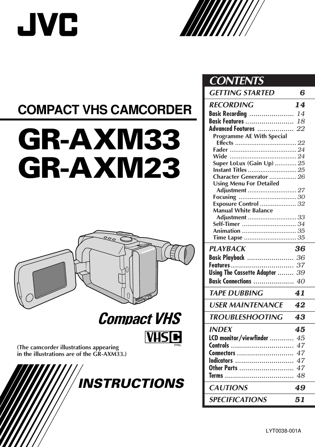 JVC specifications GR-AXM33 GR-AXM23 