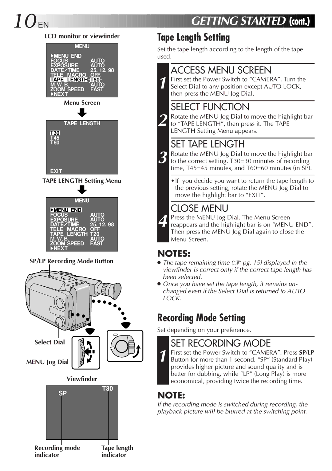 JVC GR-AXM33 specifications Recording Mode Setting, SET Recording Mode 