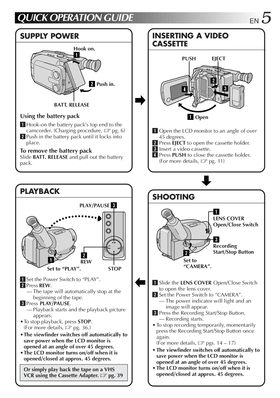 JVC GR-AXM33 specifications Push Eject BATT. Release, Play/Pause Rew, Lens Cover 