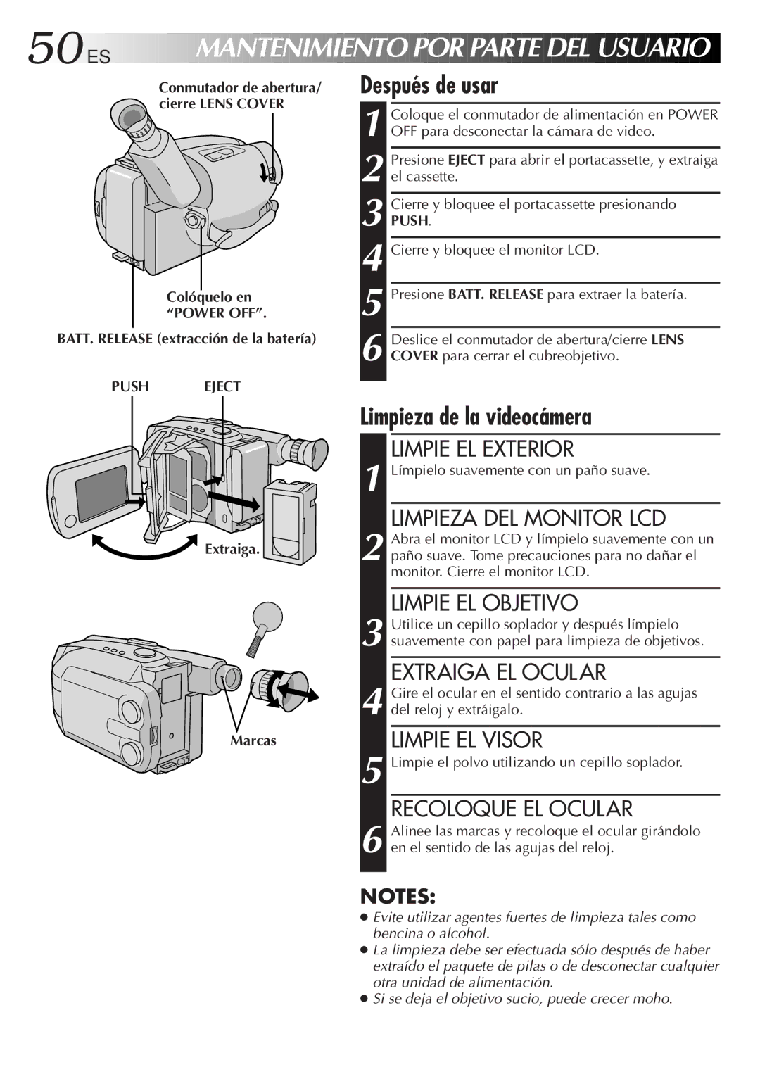 JVC GR-AXM33UM manual ES Mantenimiento POR Parte DEL Usuario, Después de usar, Extraiga 