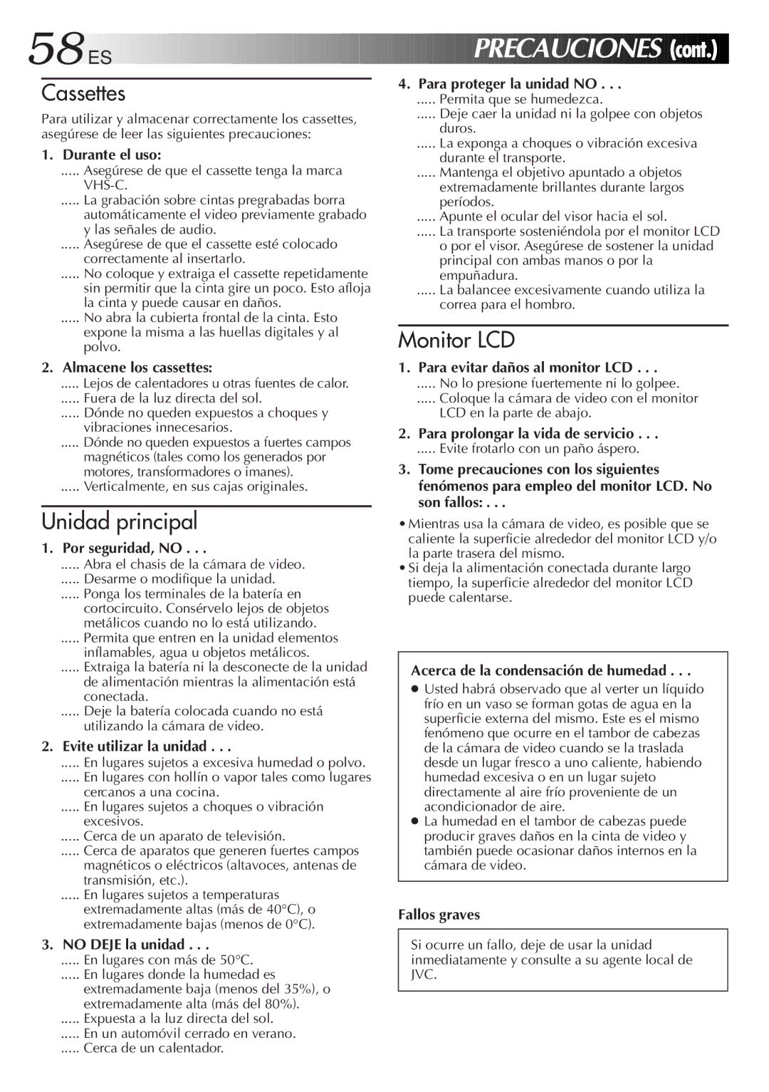 JVC GR-AXM33UM manual ES Precauciones 