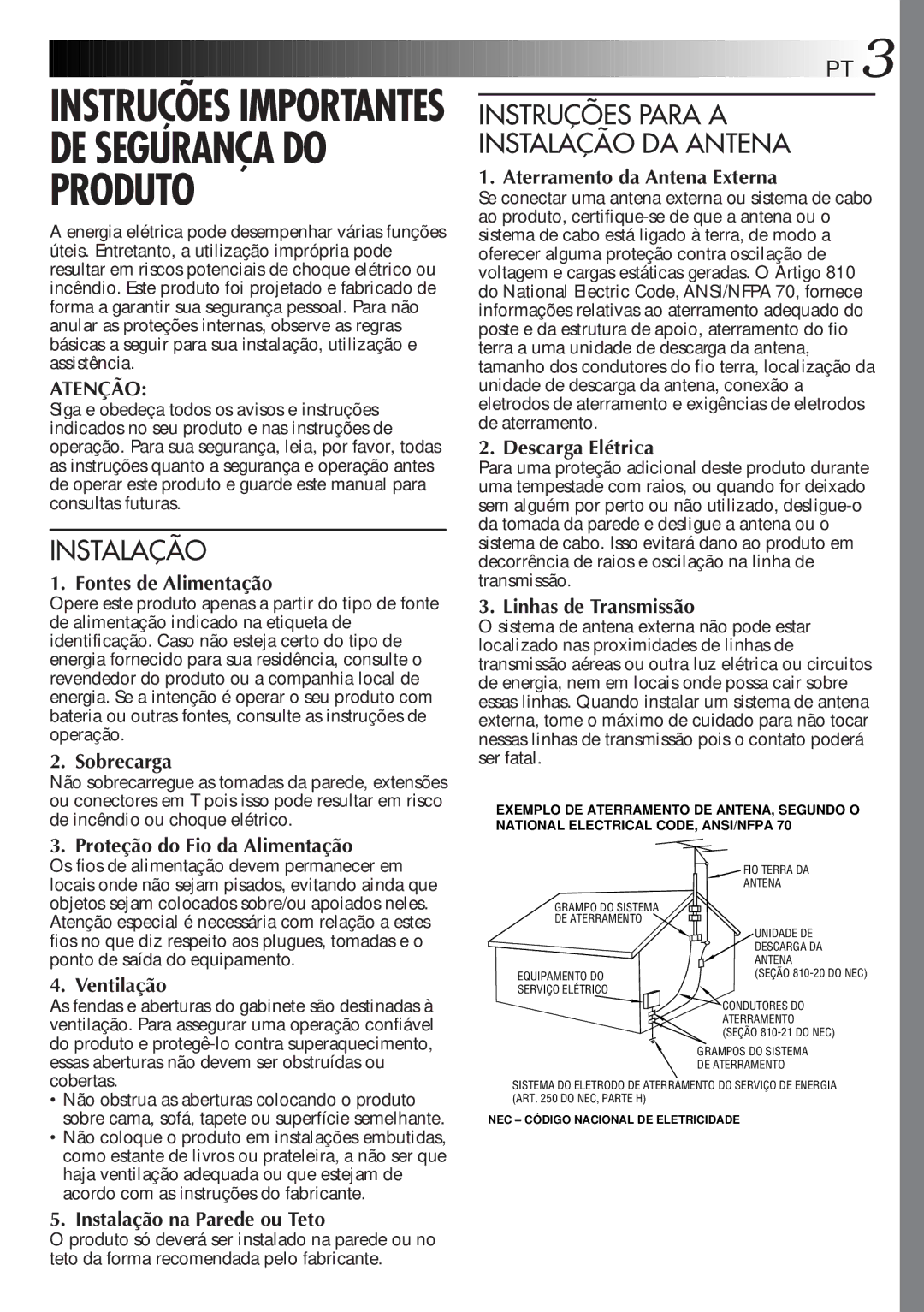 JVC GR-AXM33UM manual Instruções Para a Instalação DA Antena 