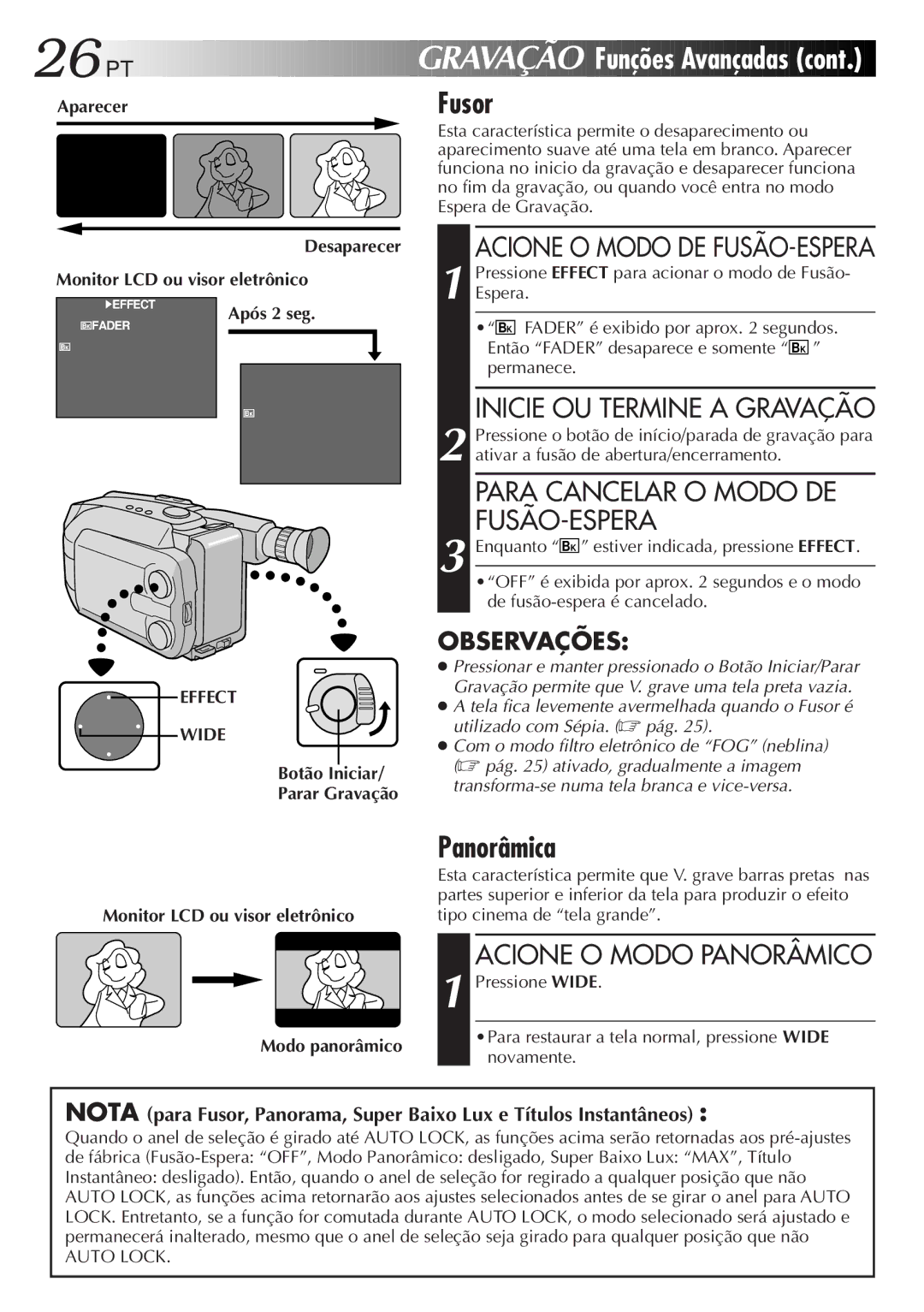 JVC GR-AXM33UM manual Fusor, Funções Avançadas, Panorâmica 