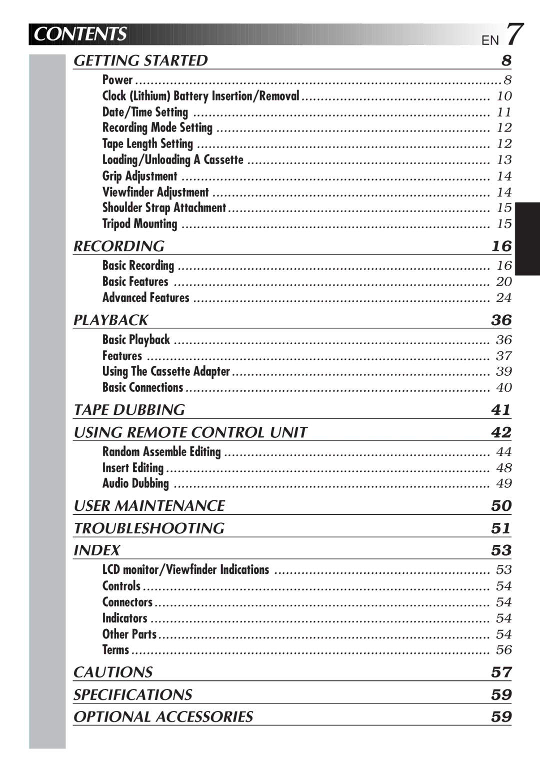 JVC GR-AXM33UM manual Contents 