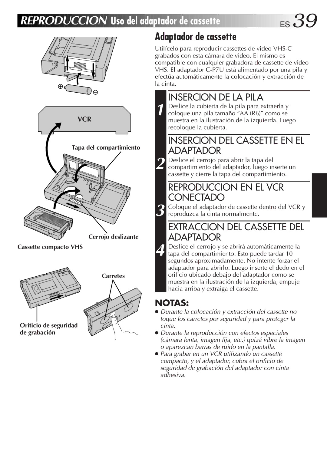 JVC GR-AXM33UM manual Uso del adaptador de cassette ES, Adaptador de cassette 