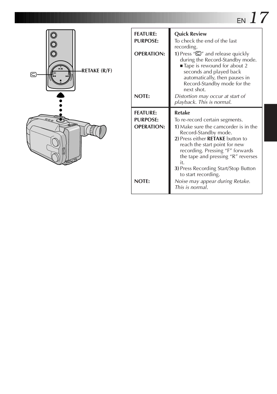 JVC GR-AXM368EG instruction manual Feature, Quick Review 