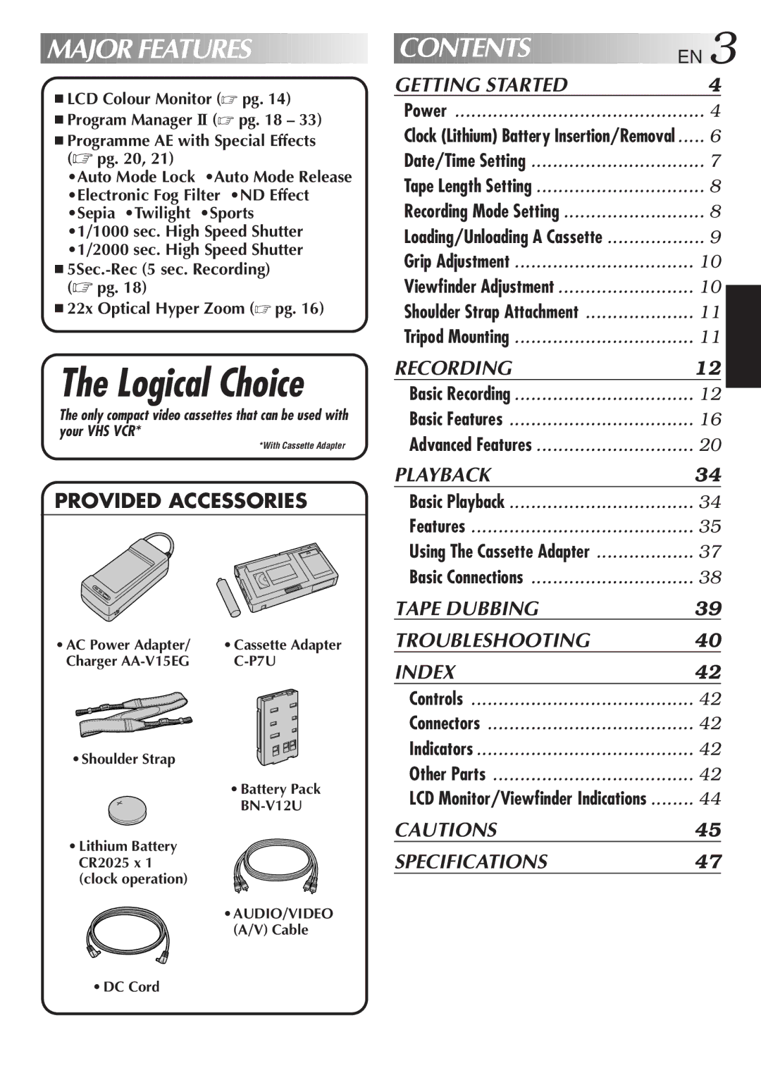 JVC GR-AXM368EG instruction manual Logical Choice 