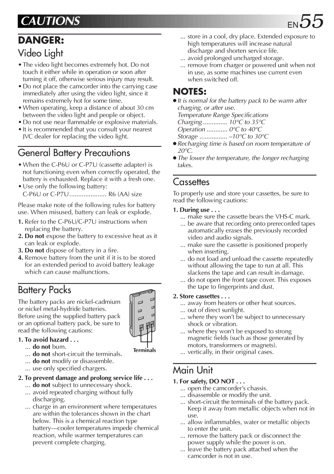 JVC GR-AXM205, GR-AXM405 manual To avoid hazard, During use, Store cassettes, For safety, do not 