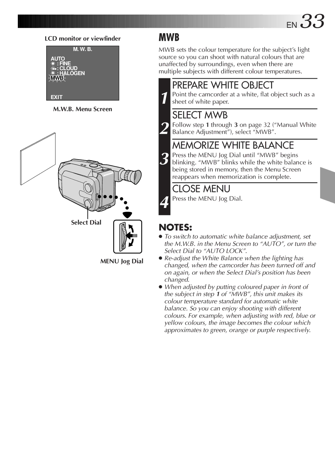 JVC LYT0075-001A, GR-AXM43 manual LCD monitor or viewfinder, B. Menu Screen Select Dial Menu Jog Dial 