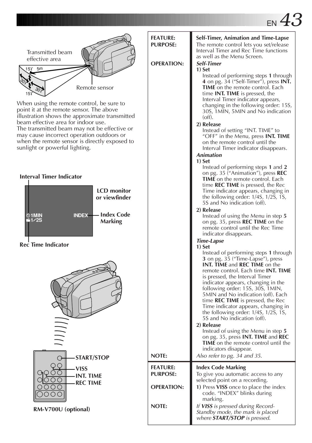 JVC LYT0075-001A, GR-AXM43 manual Interval Timer Indicator, Rec Time Indicator, START/STOP Viss INT. Time REC Time 