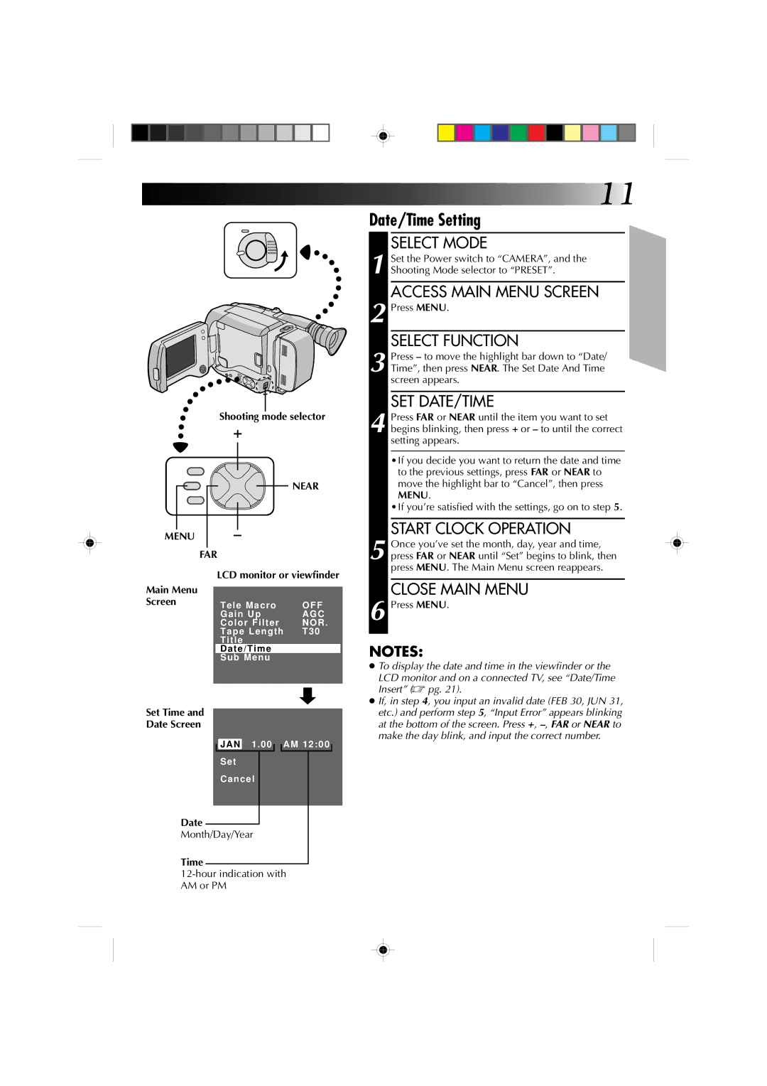 JVC GR-AXM4U manual Date/Time Setting 