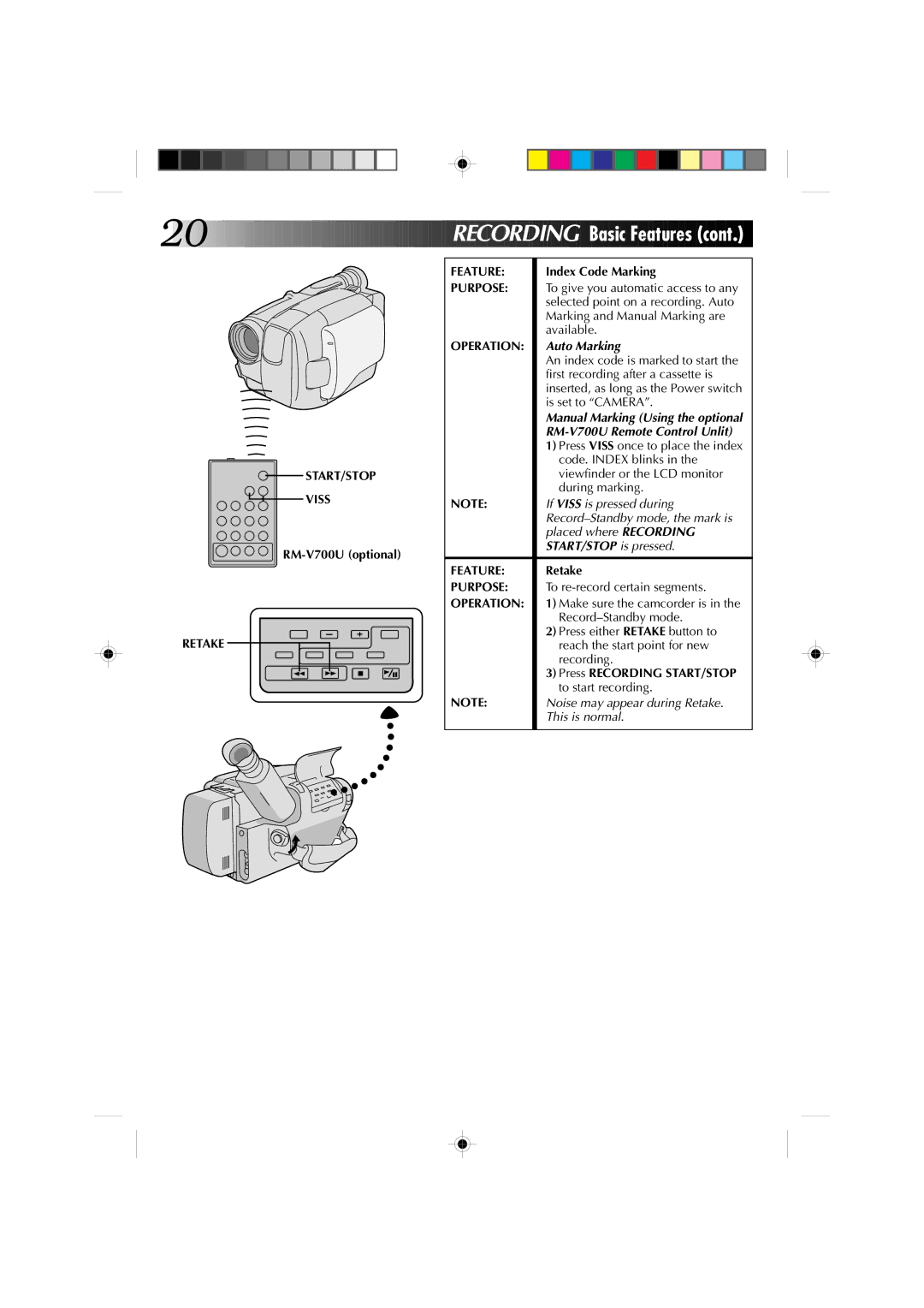 JVC GR-AXM4U manual START/STOP Viss, Retake Feature 