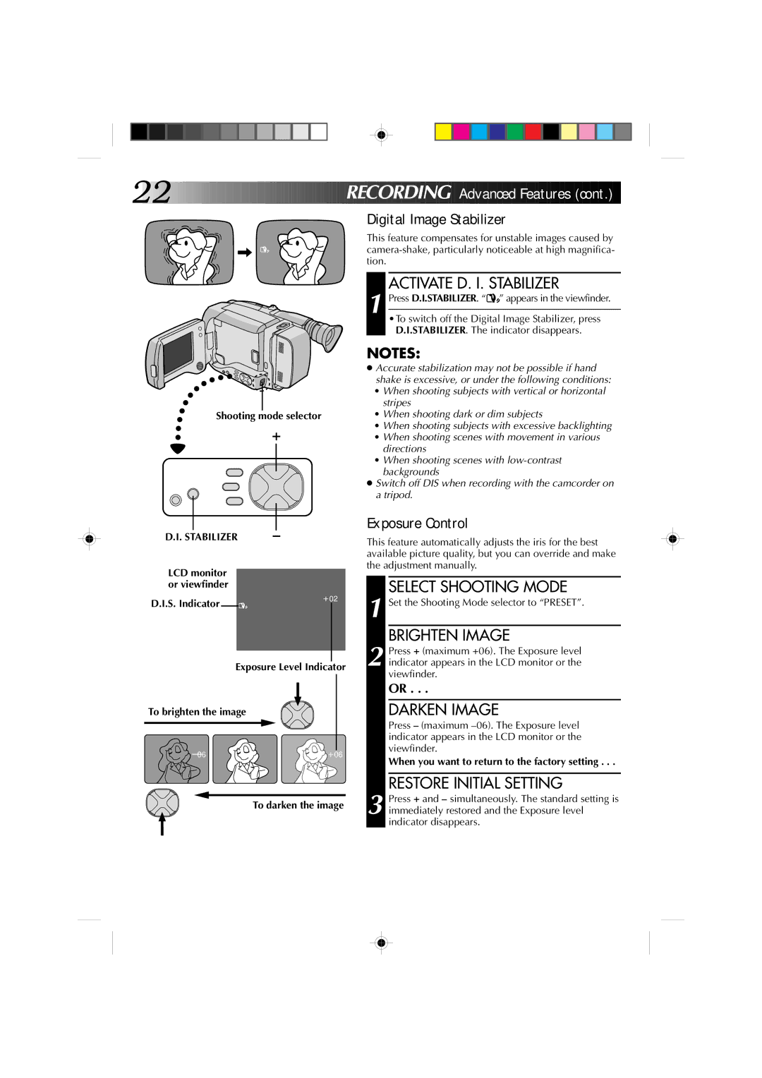 JVC GR-AXM4U manual Digital Image Stabilizer, Exposure Control 