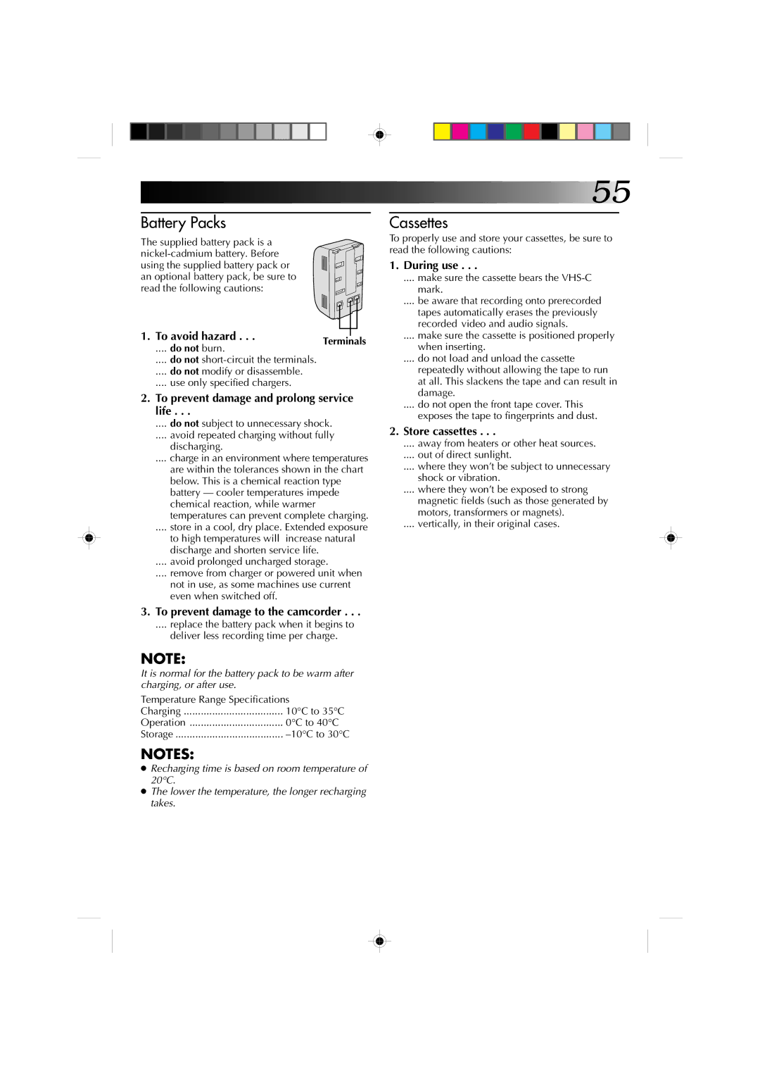 JVC GR-AXM4U manual Do not burn, Do not modify or disassemble Use only specified chargers, 10C to 30C 