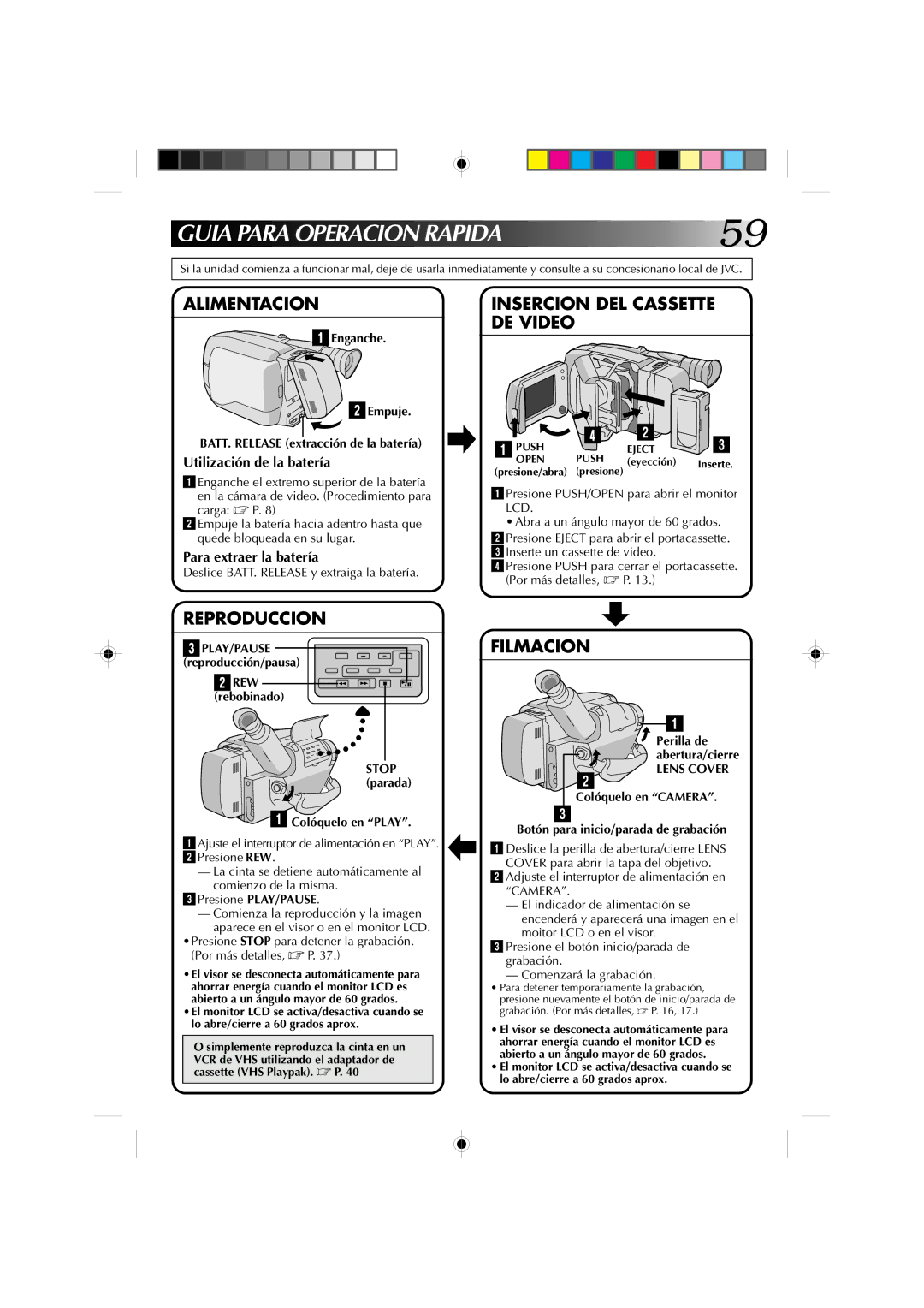 JVC GR-AXM4U manual 1Enganche 2Empuje BATT. Release extracción de la batería, Deslice BATT. Release y extraiga la batería 