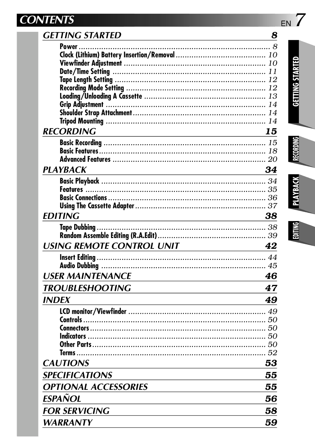 JVC GR-AXM50 manual Contents 