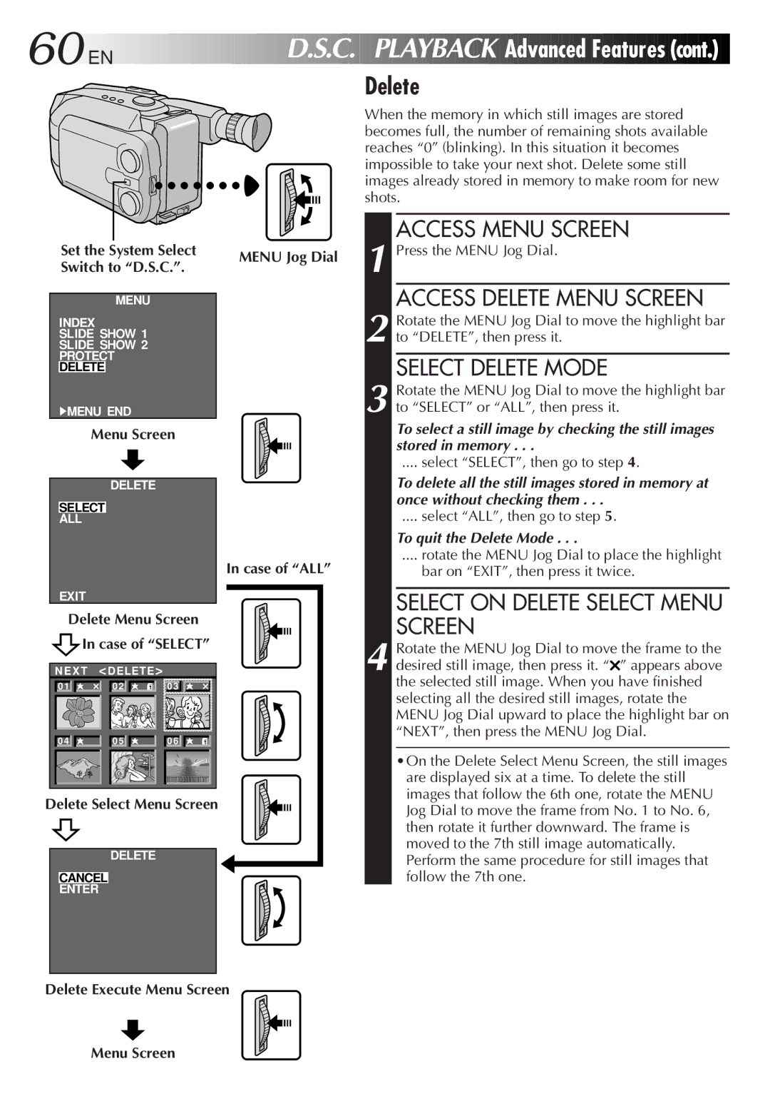 JVC GR-AXM500 specifications Access Delete Menu Screen, Select Delete Mode 