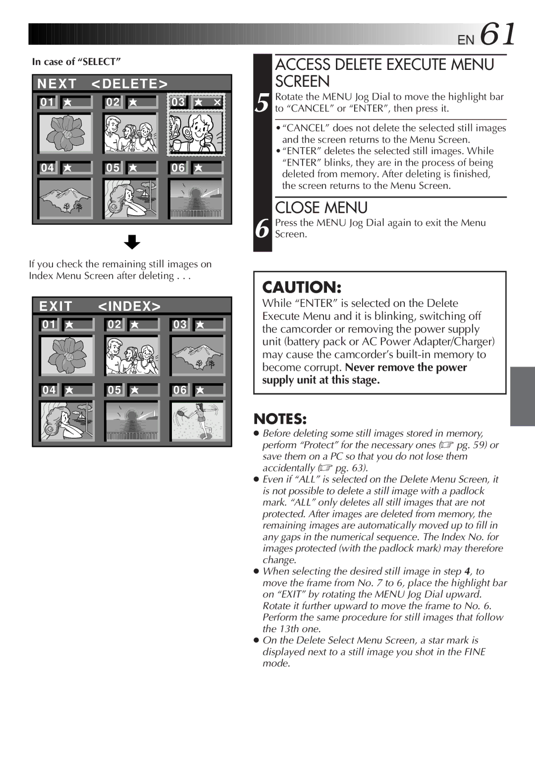 JVC GR-AXM500 specifications Access Delete Execute Menu Screen, Case of Select 