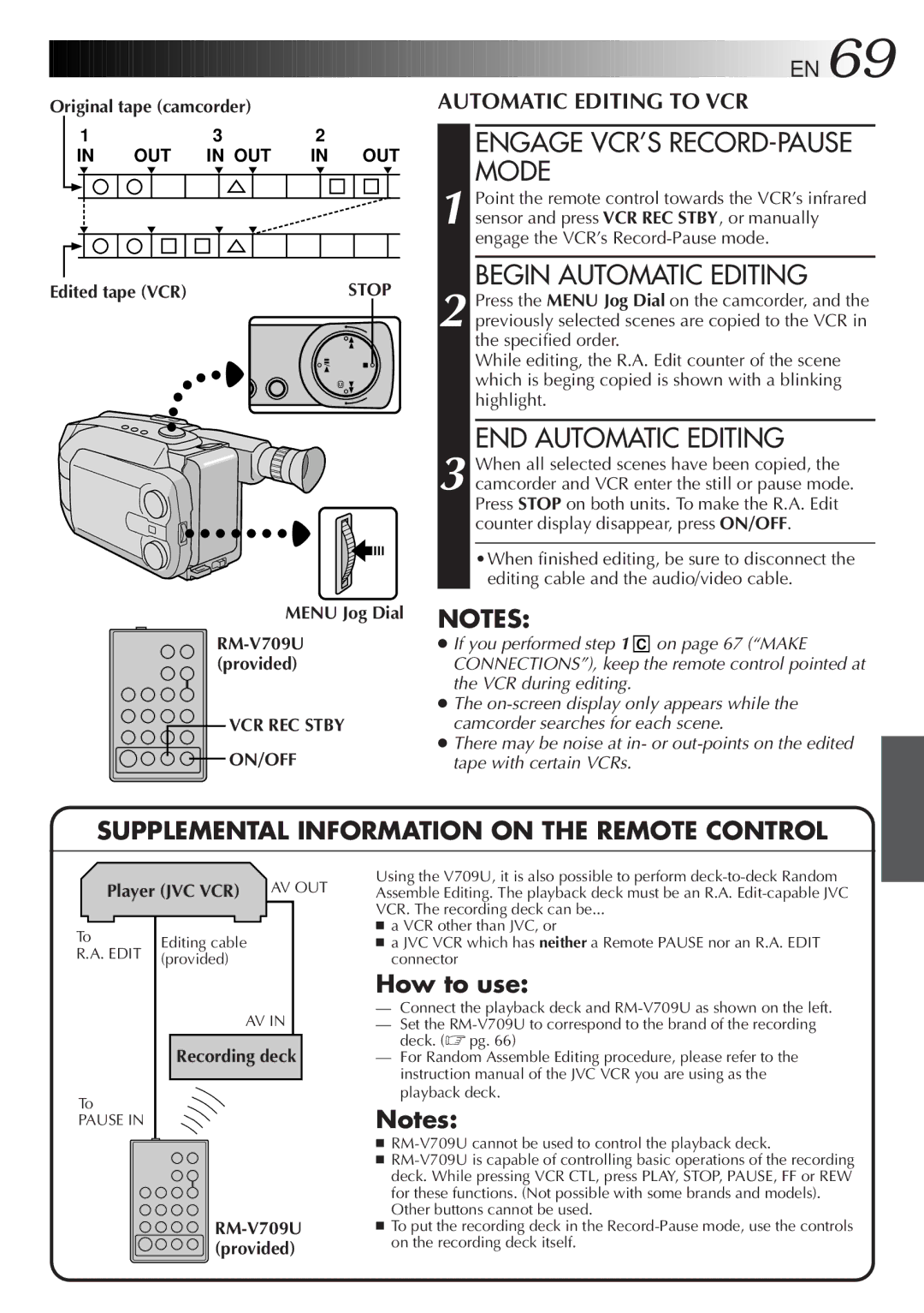 JVC GR-AXM500 Engage VCR’S RECORD-PAUSE Mode, Begin Automatic Editing, END Automatic Editing, VCR REC Stby ON/OFF 