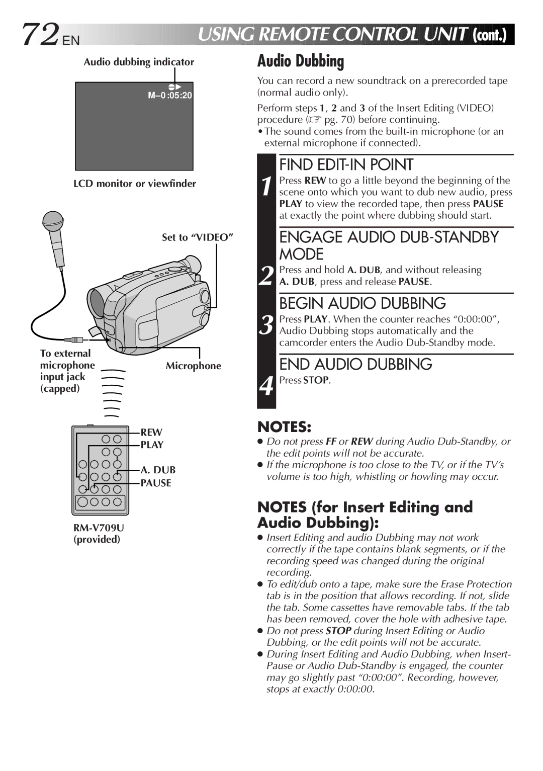 JVC GR-AXM500 specifications Audio dubbing indicator, REW Play DUB Pause 