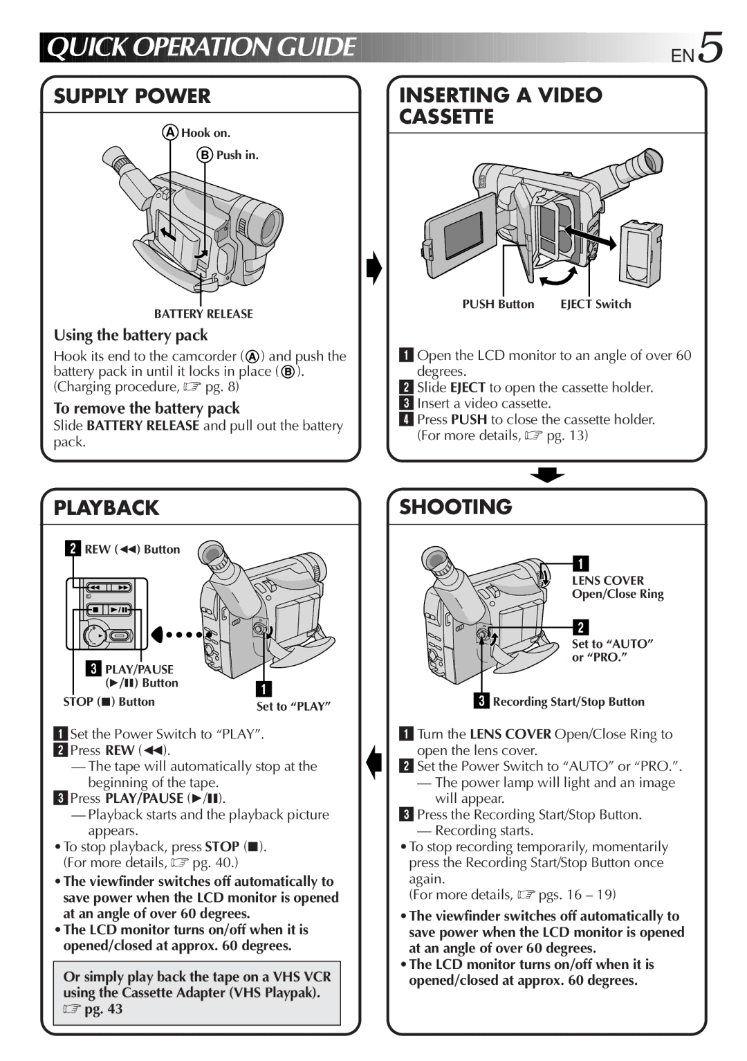 JVC GR-AXM511 manual Quick Operation Guide, For more details 