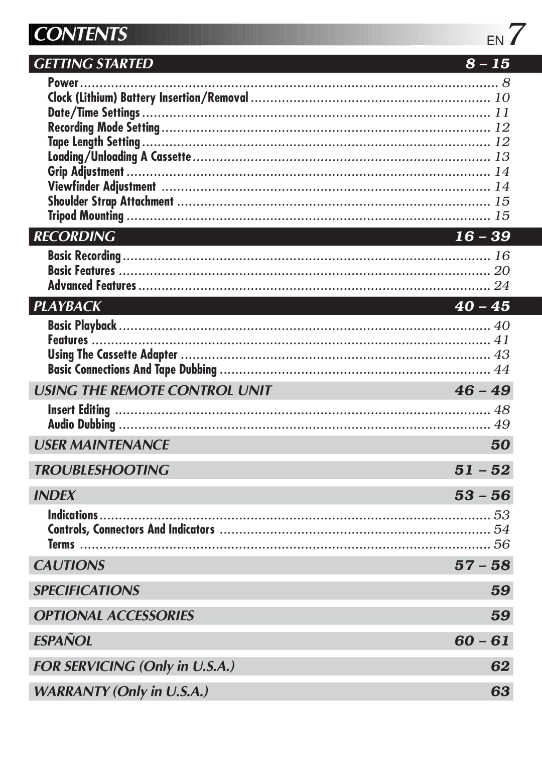 JVC GR-AXM511 manual Contents 