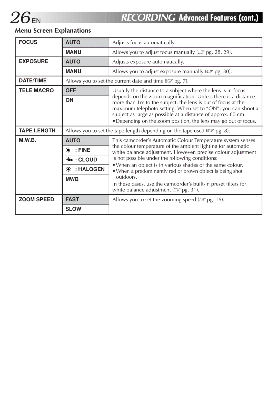 JVC GR-AXM568EG instruction manual Recording 