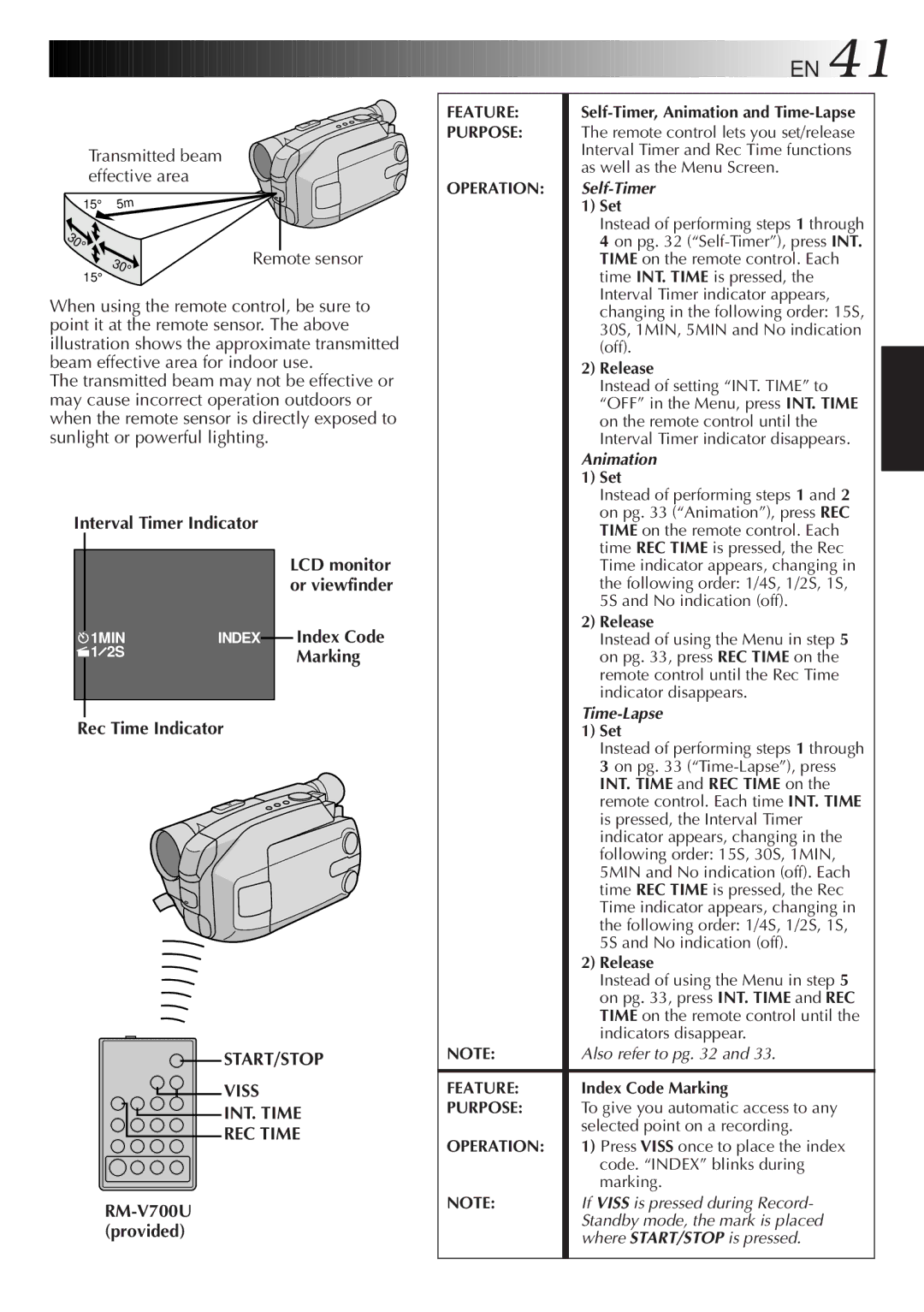 JVC GR-AXM568EG instruction manual Interval Timer Indicator, Rec Time Indicator, START/STOP Viss INT. Time REC Time 