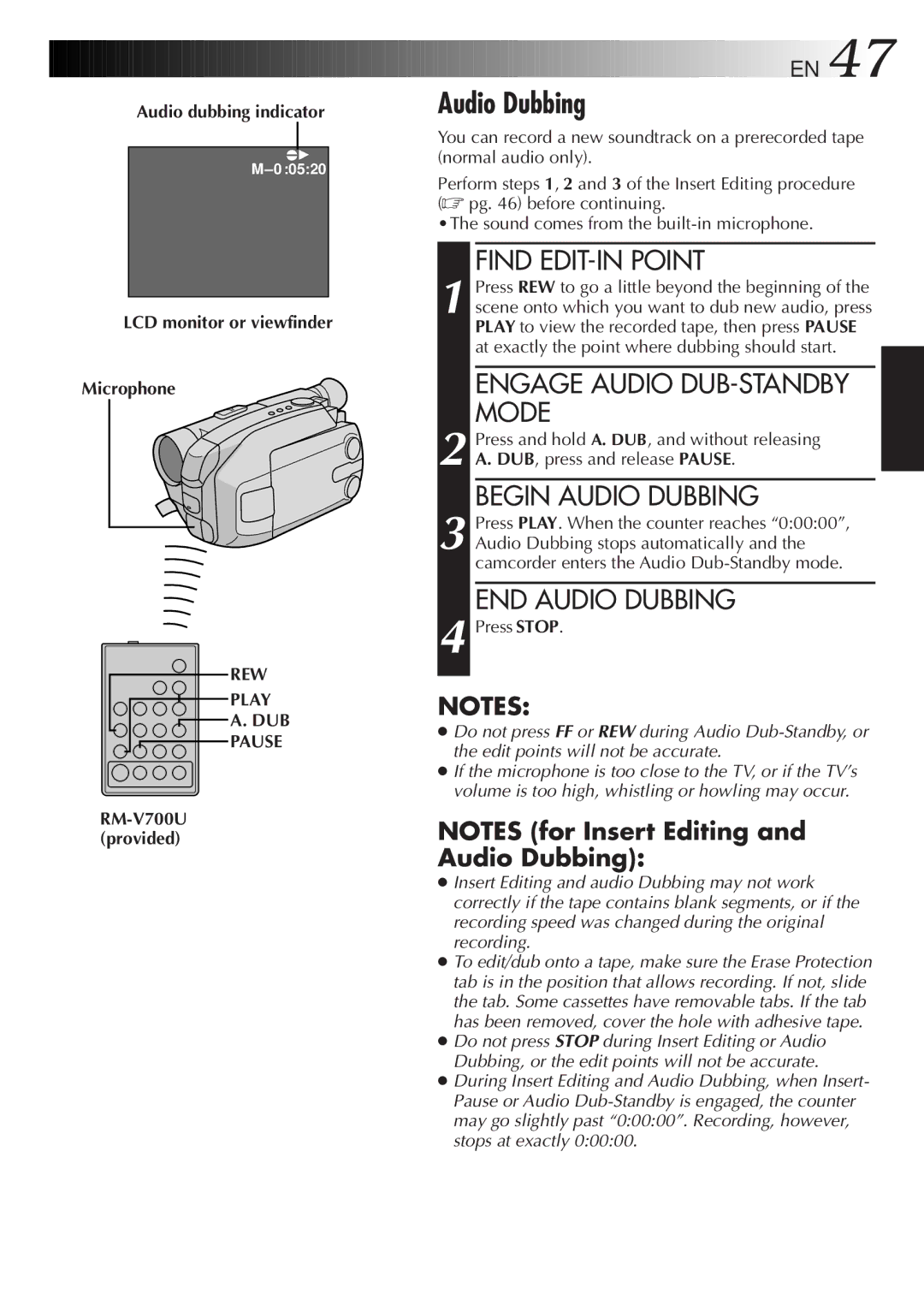 JVC GR-AXM568EG instruction manual REW Play, Dub 