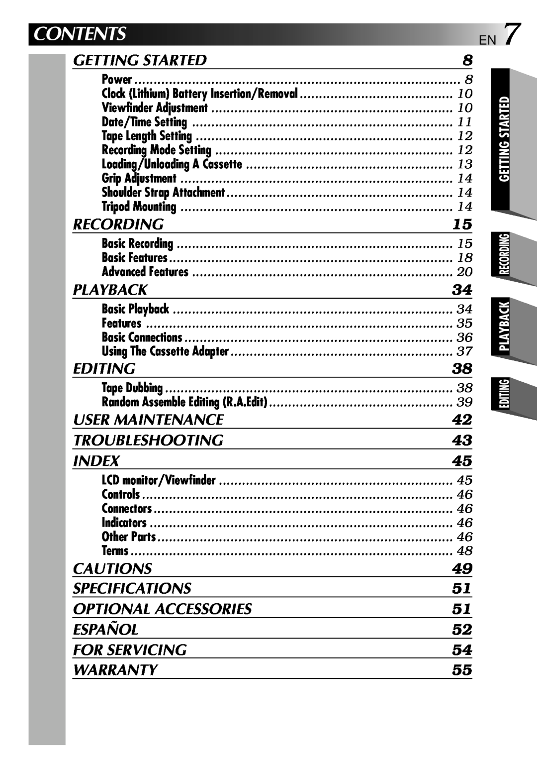 JVC GR-AXM70 manual Contents 