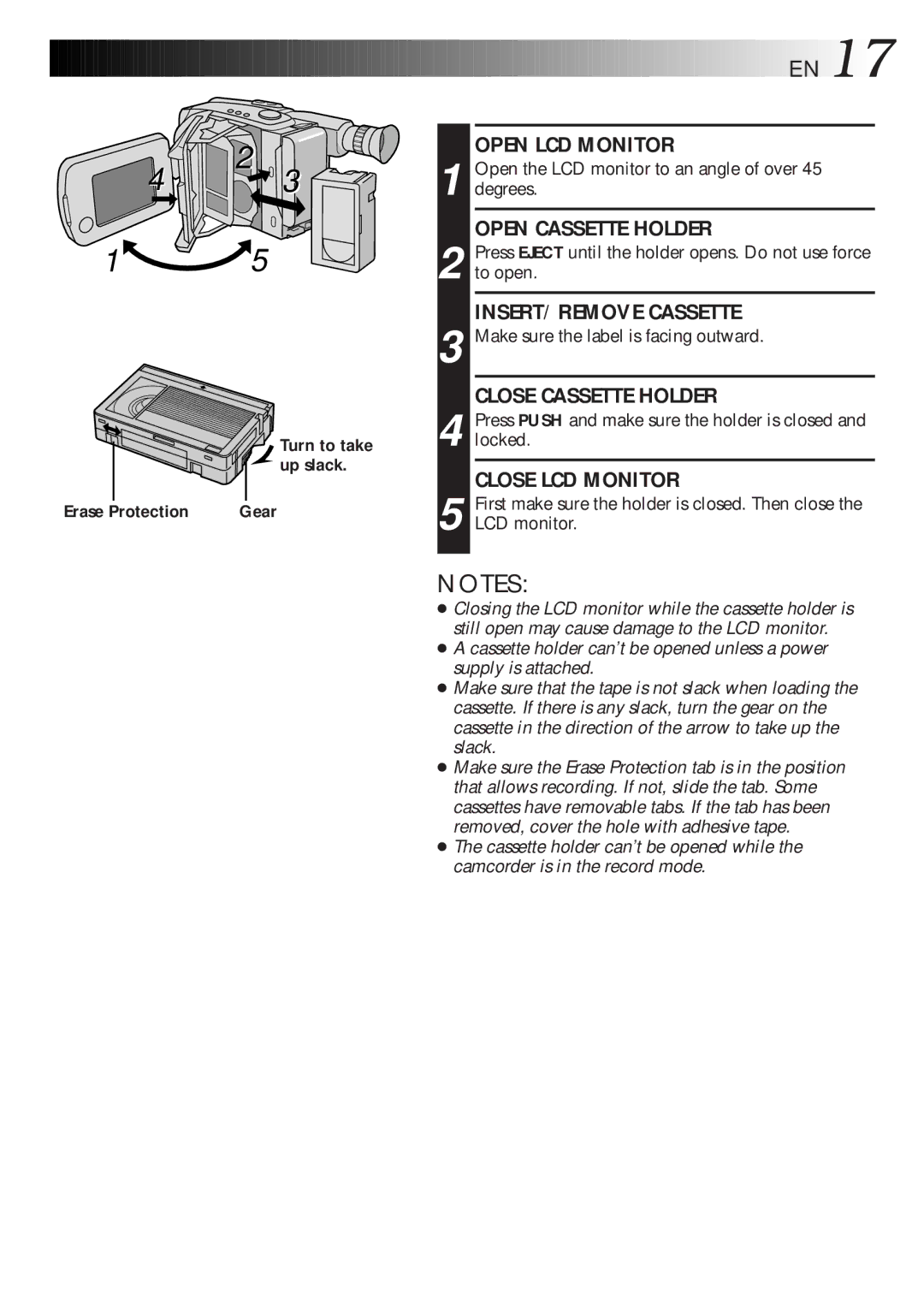 JVC GR-AXM700 manual Loading/Unloading a Cassette 