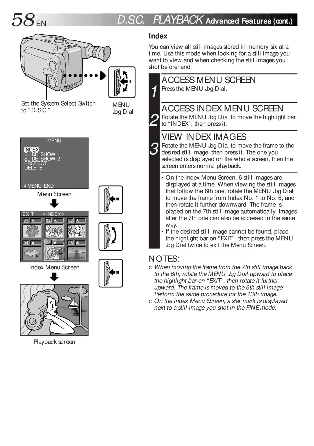 JVC GR-AXM700 manual 58 EN, Access Index Menu Screen, View Index Images 