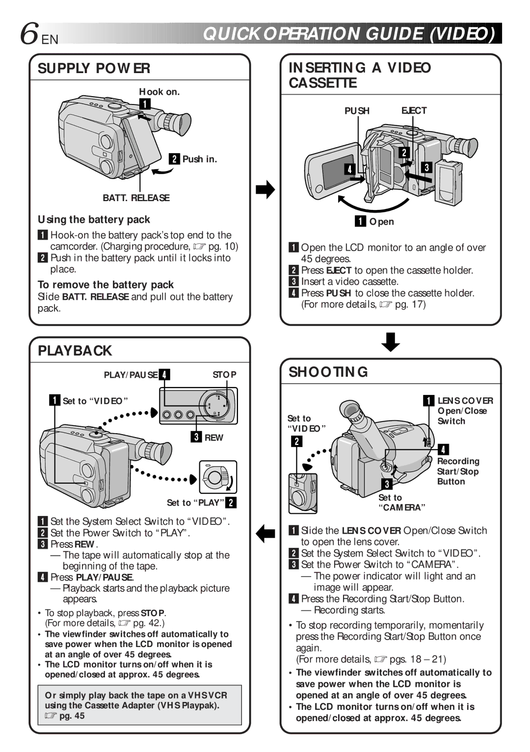 JVC GR-AXM700 Quick Operation Guide Video, Using the battery pack, To remove the battery pack, BATT. Release, Push Eject 